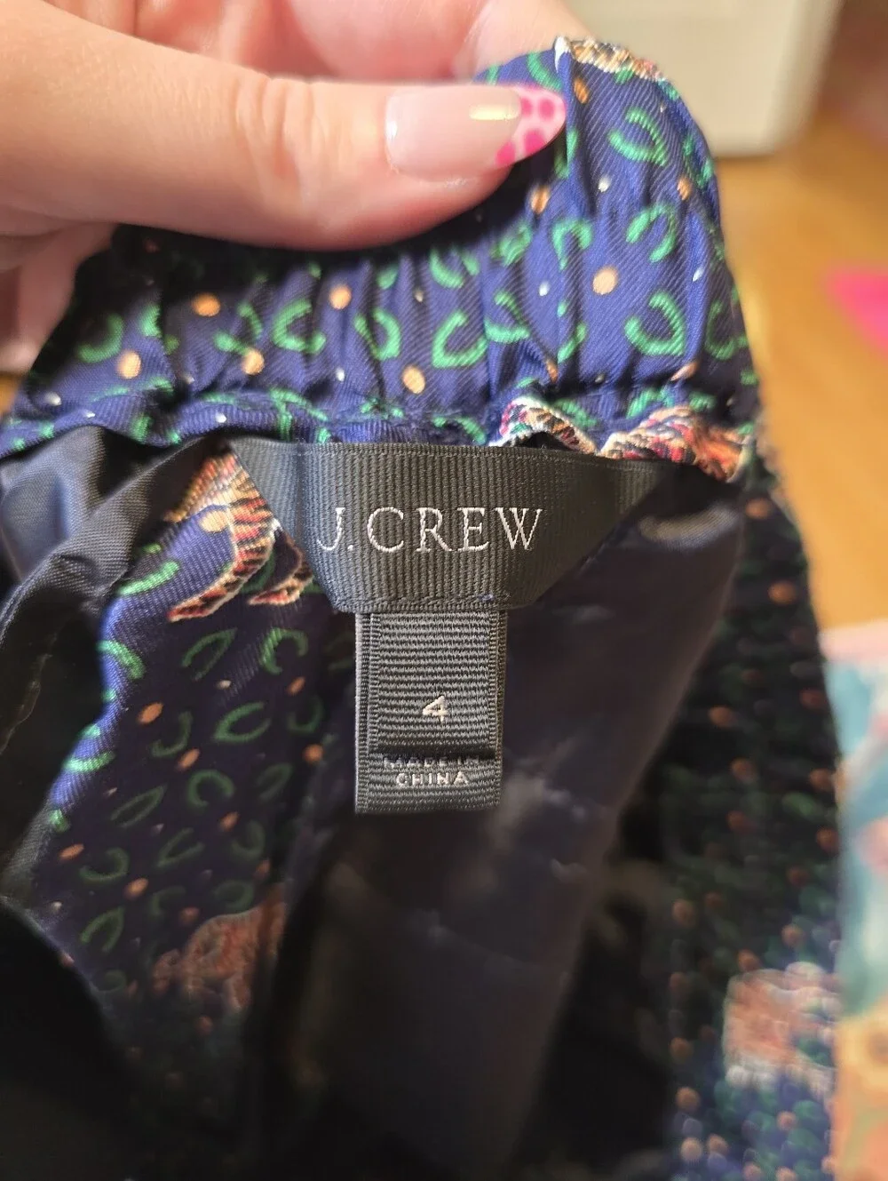J. Crew Silk Tiger Blue Pants Size 4